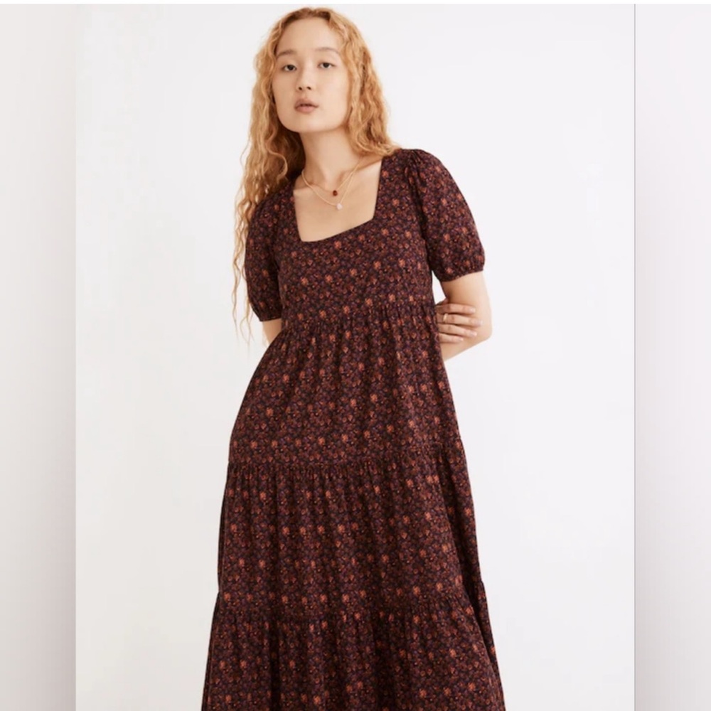 Madewell Aidy Square-Neck Tiered Midi Dress in Orchard Floral